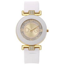 (White) Luxury Women Quartz Watches Simple Design, Black Silicone Strap