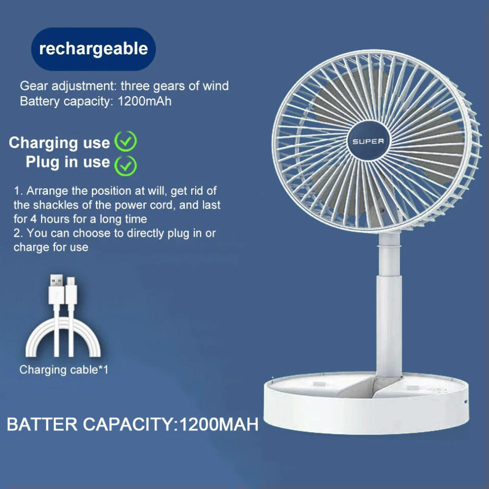 (White Charging) Desktop Foldable Retractable Small Fan Mini Portable Charging USB Home Low Noise High Duration Standby Mini Electric Fan