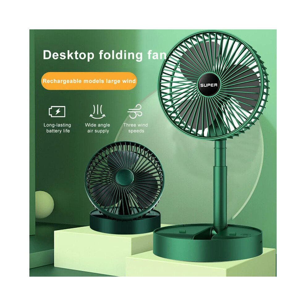 (Green Charging) Desktop Foldable Retractable Small Fan Mini Portable Charging USB Home Low Noise High Duration Standby Mini Electric Fan