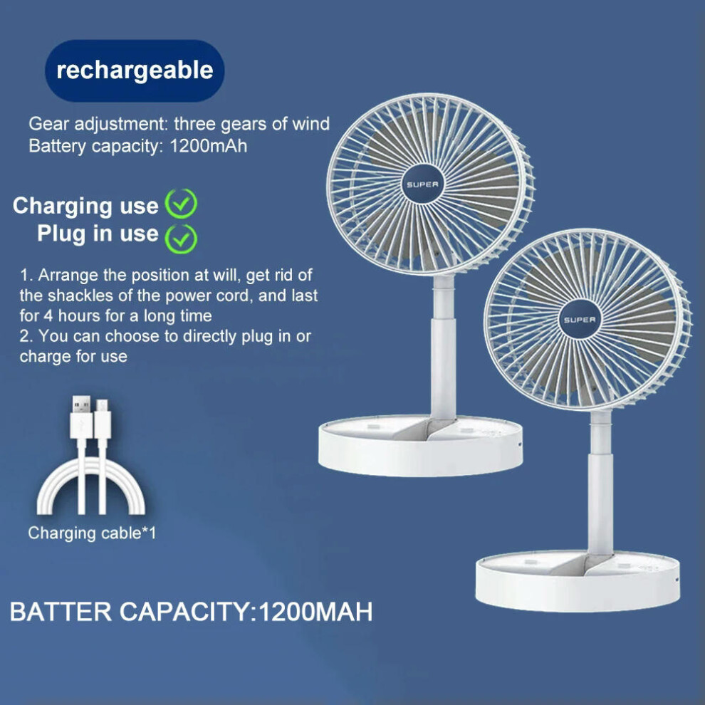 (White Charging 2pc) Desktop Foldable Retractable Small Fan Mini Portable Charging USB Home Low Noise High Duration Standby Mini Electric Fan