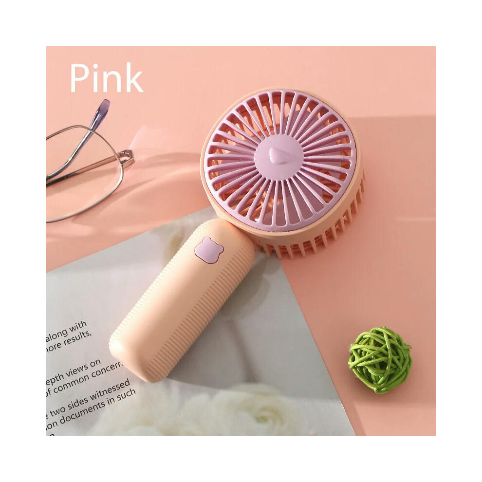 (Pink) Mini Portable Fans Handheld USB Rechargeable Fan Air Cooler Outdoor Travel Hand Fans Ventilation Fan