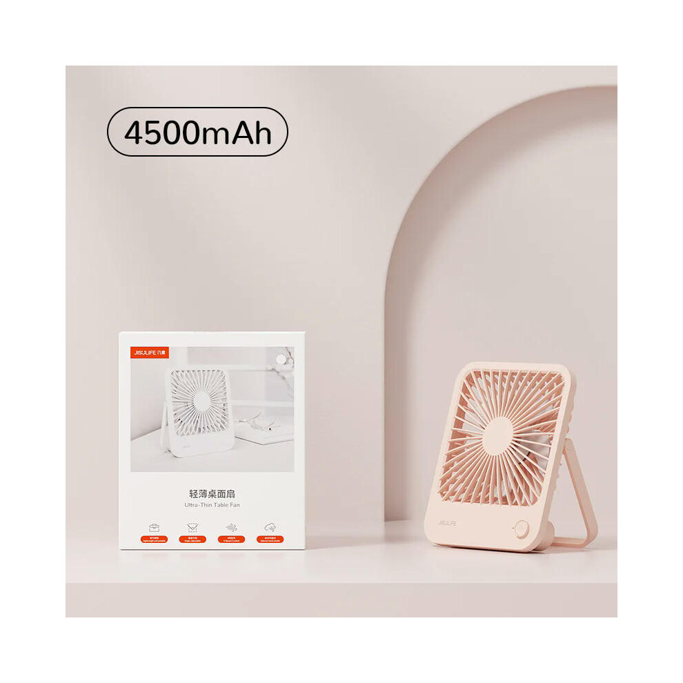 (4500mah Bloom Pink) JISULIFE Portable Small Desk Fan Ultra Quiet Table Fan USB Rechargeable  Cooling Fan With 4 Speed Powerful Wind Offices Fan