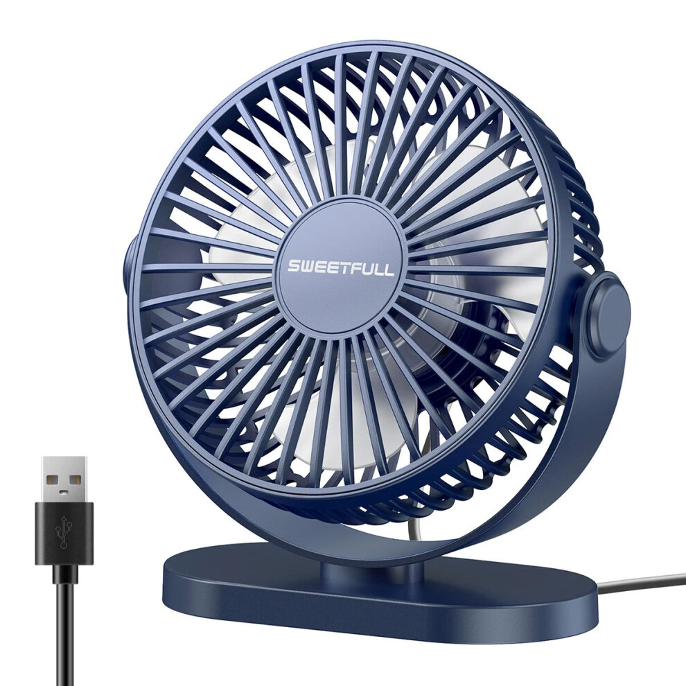 (Blue) Mini USB Desktop Fan Portable Hook up Fan Desktop Office USB Quiet Cooling Fans Three Speed Adjustment Suitable For Home Office