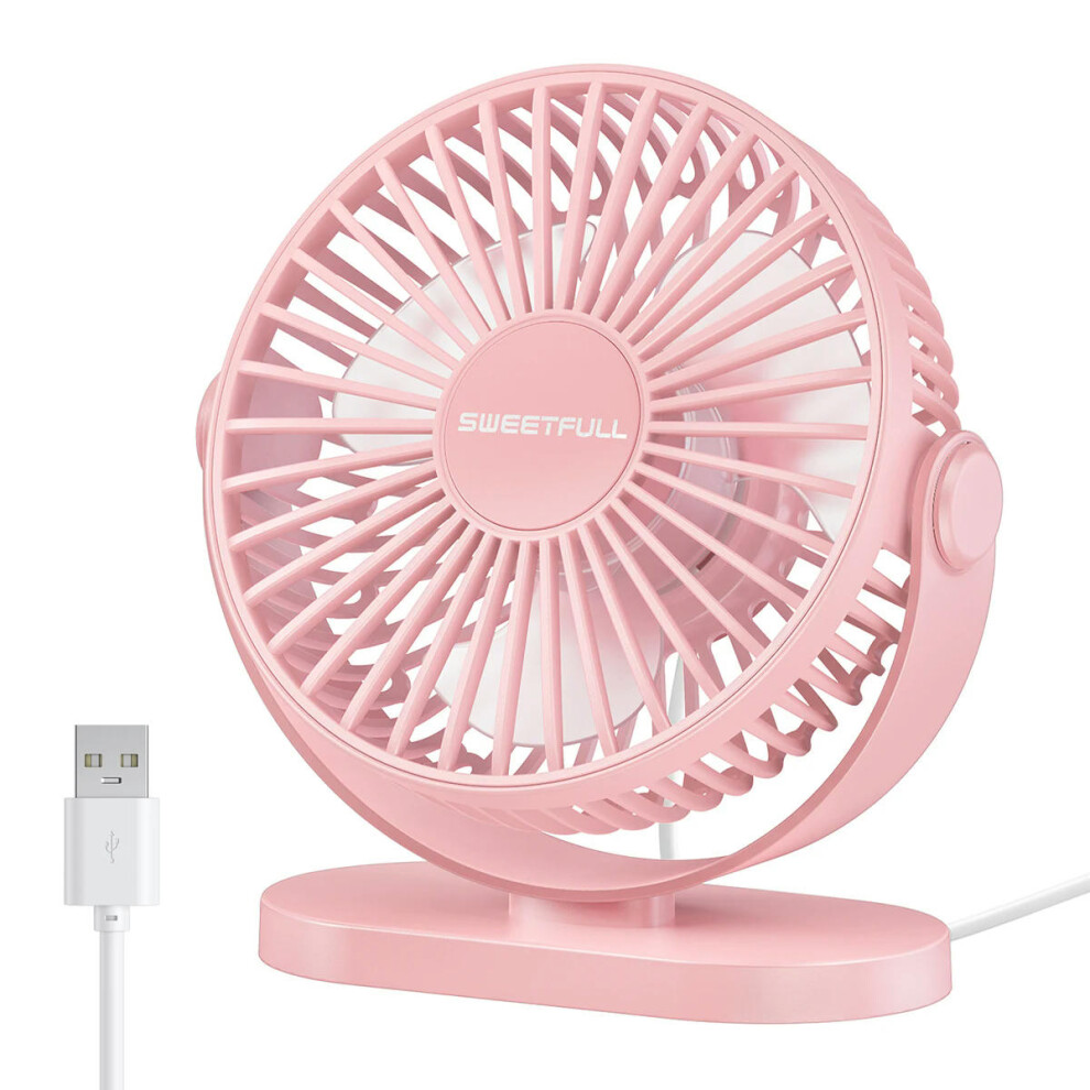 (Pink) Mini USB Desktop Fan Portable Hook up Fan Desktop Office USB Quiet Cooling Fans Three Speed Adjustment Suitable For Home Office