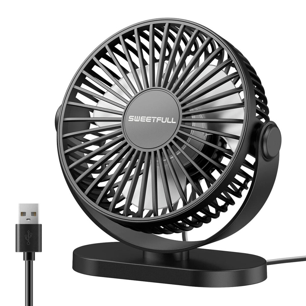 (Black) Mini USB Desktop Fan Portable Hook up Fan Desktop Office USB Quiet Cooling Fans Three Speed Adjustment Suitable For Home Office