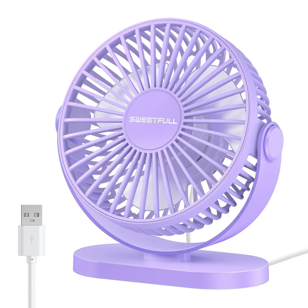 (Purple) Mini USB Desktop Fan Portable Hook up Fan Desktop Office USB Quiet Cooling Fans Three Speed Adjustment Suitable For Home Office