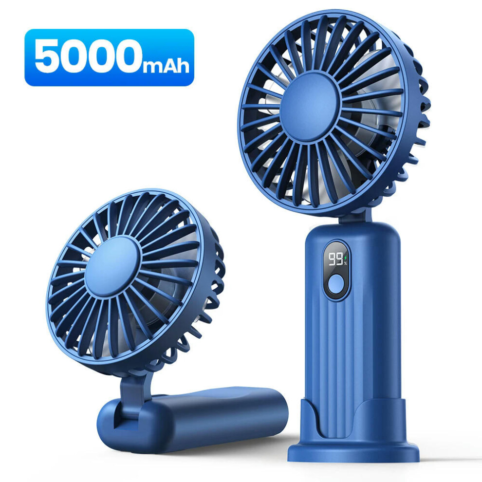 (Blue 5000mAh) TOPK 5000mah Mini Portable Fan, USB Desk Electric Fan, Small Personal hand Fan with USB Rechargeable Cooling Neck Fans for Room