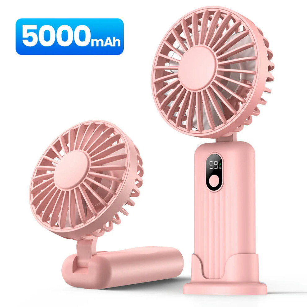 (Pink 5000mAh) TOPK 5000mah Mini Portable Fan, USB Desk Electric Fan, Small Personal hand Fan with USB Rechargeable Cooling Neck Fans for Room