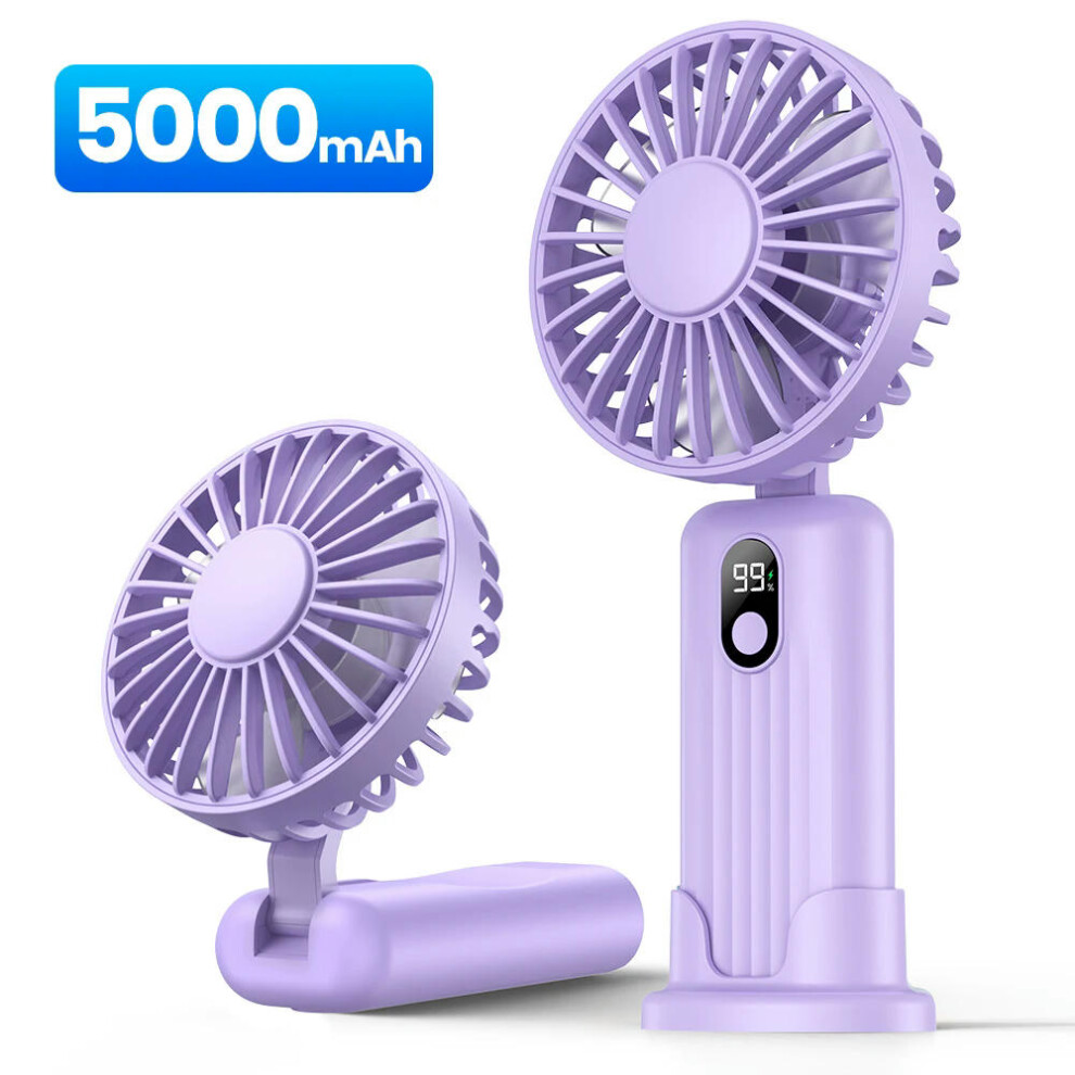 (Purple 5000mAh) TOPK 5000mah Mini Portable Fan, USB Desk Electric Fan, Small Personal hand Fan with USB Rechargeable Cooling Neck Fans for Room