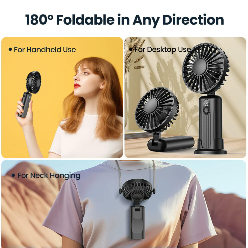 (Black 5000mAh) TOPK 5000mah Mini Portable Fan, USB Desk Electric Fan, Small Personal hand Fan with USB Rechargeable Cooling Neck Fans for Room