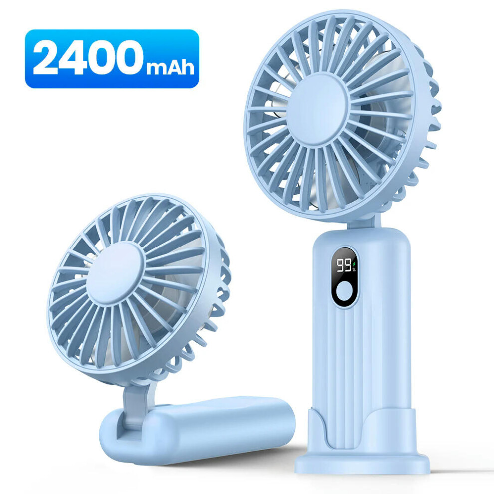 (Sky Blue 2400mAh) TOPK 5000mah Mini Portable Fan, USB Desk Electric Fan, Small Personal hand Fan with USB Rechargeable Cooling Neck Fans for Room