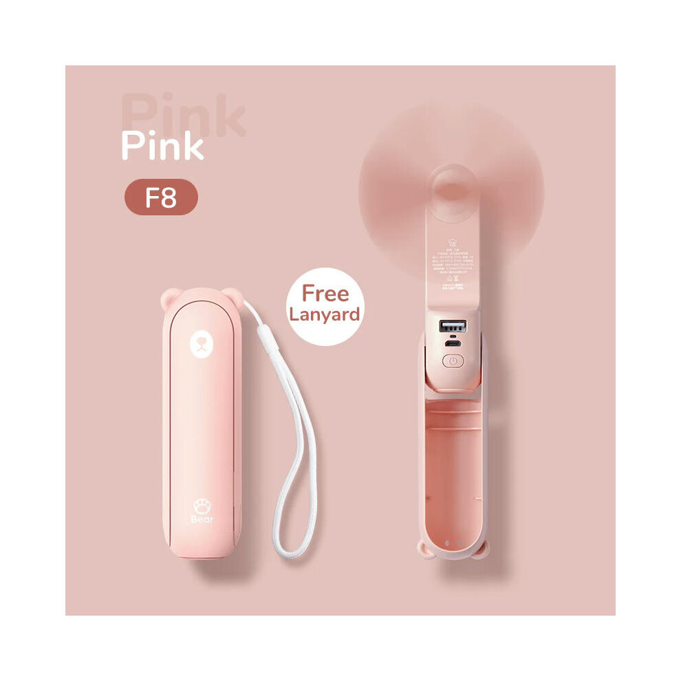 (2000mAh pink F8) JISULIFE Portable Fan Mini Handheld Fan USB 4500mAh Recharge Hand Held Small Pocket Fan with Power Bank Flashlight Feature