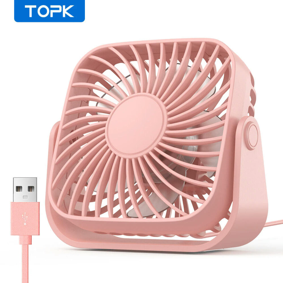 (Pink) TOPK 4Inch USB Mini Portable Fan for Camping,3 Speeds Quiet Desk Table Personal Fan,360Adjustment Standing fans for room Home