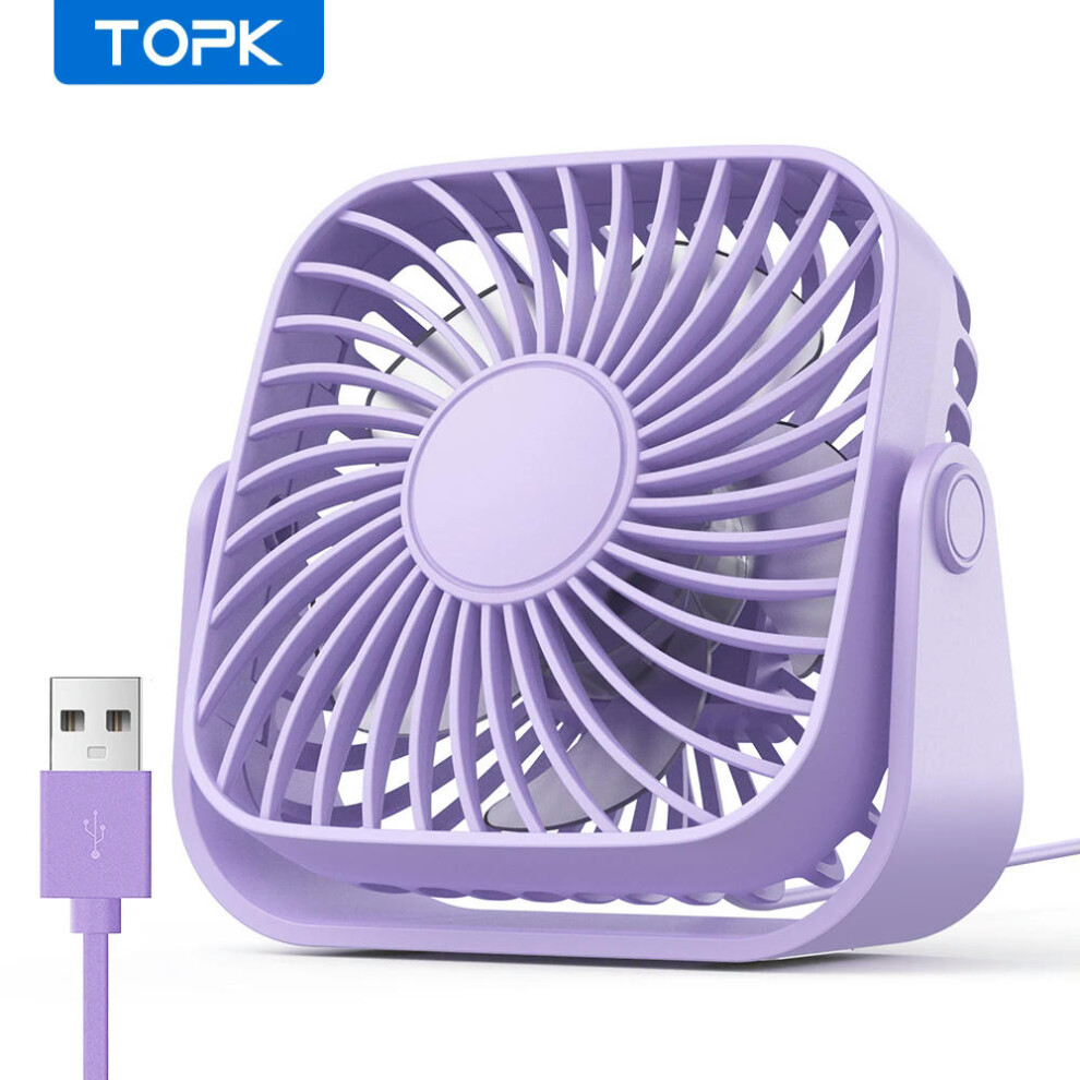 (Purple) TOPK 4Inch USB Mini Portable Fan for Camping,3 Speeds Quiet Desk Table Personal Fan,360Adjustment Standing fans for room Home