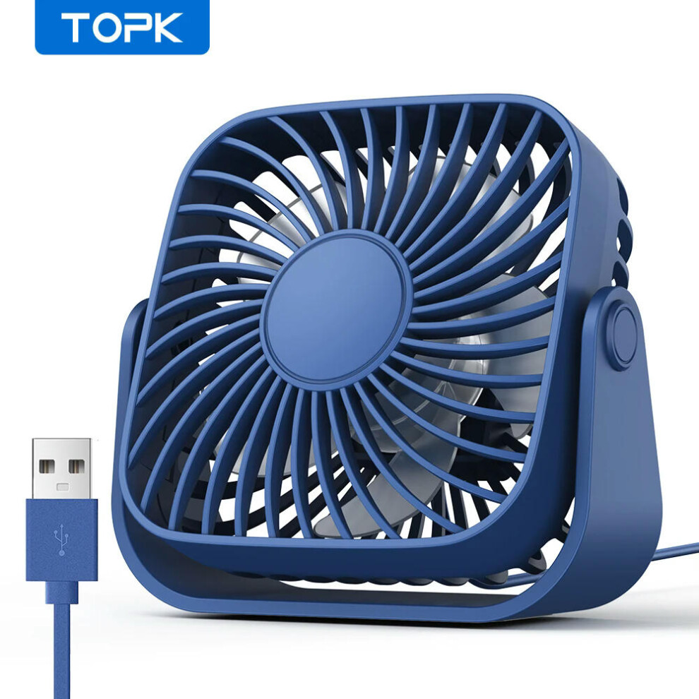 (Blue) TOPK 4Inch USB Mini Portable Fan for Camping,3 Speeds Quiet Desk Table Personal Fan,360Adjustment Standing fans for room Home