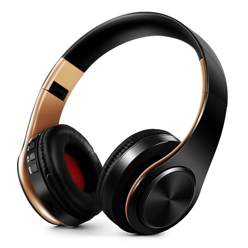 (black gold) HIFI Stereo Earphones Bluetooth Headphone Music Headset FM and Support SD Card with Mic for Mobile XiaoMi Iphone Sumsamg Tablet