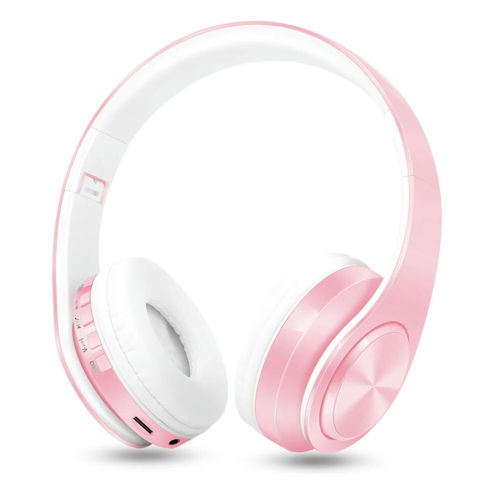 (macaron pink) HIFI Stereo Earphones Bluetooth Headphone Music Headset FM and Support SD Card with Mic for Mobile XiaoMi Iphone Sumsamg Tablet