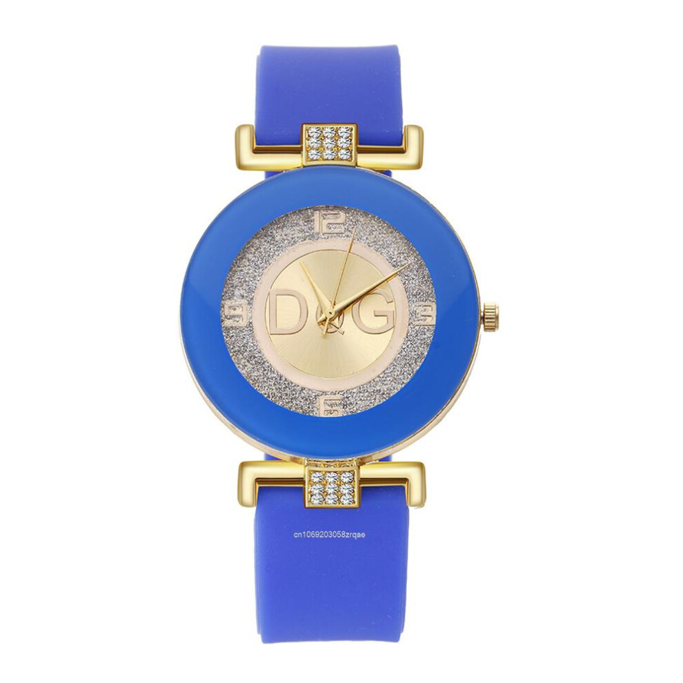 (Blue) 2024 Fashion Luxury Simple Brands Large Dial Design Women Quartz Watches Casual Black Silicone Strap Ladies Watch Clock