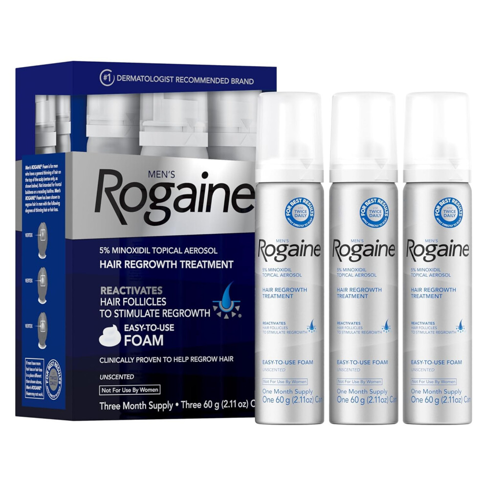 Men's Rogaine Minoxidil Hair Regrowth Foam, 60g, Pack of 3