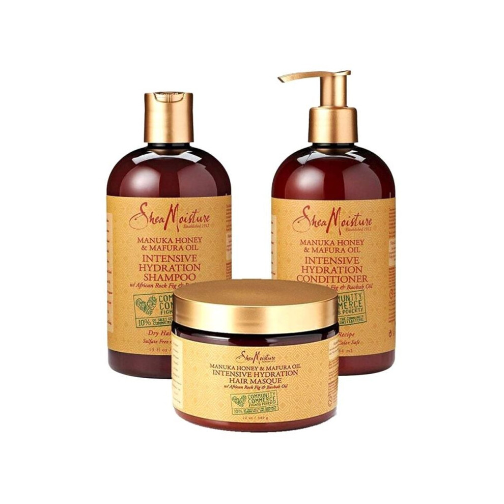 SheaMoisture Manuka Honey and Marfura Oil Intensive Hydration, Hydrate & Replenish Shampoo, Conditioner & Hair Masque Hair Treatment Hair Care Set