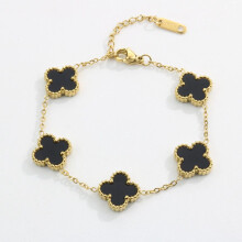 Four Leaf Grass Bracelet 18k Gold Plated Stainless Steel Double Sided