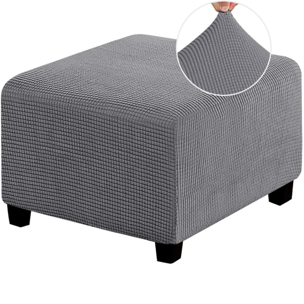 (Grey) Stretch Footstool Slipcover, Stool Protector Cover With Elastic Bottom, Dustproof, Removable, Washable Footrests Pouff Covers-image-OPC-PDTP6PW-NEW