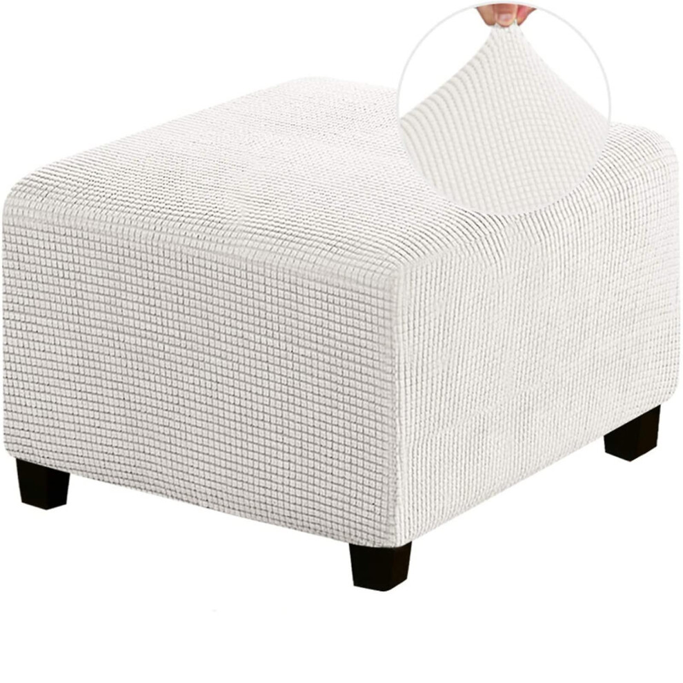 (White) Stretch Footstool Slipcover, Stool Protector Cover With Elastic Bottom, Dustproof, Removable, Washable Footrests Pouff Covers-image-OPC-PDTP6PX-NEW