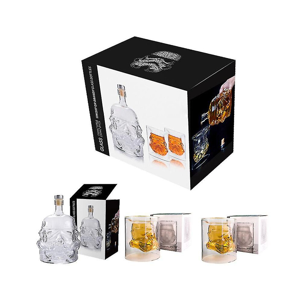 3pcs/set 750ml Creative Storm Trooper Glass Decanter Bottle And Double-layered Whiskey Glass Cups Kitchen Bar Supplies Men Gifts