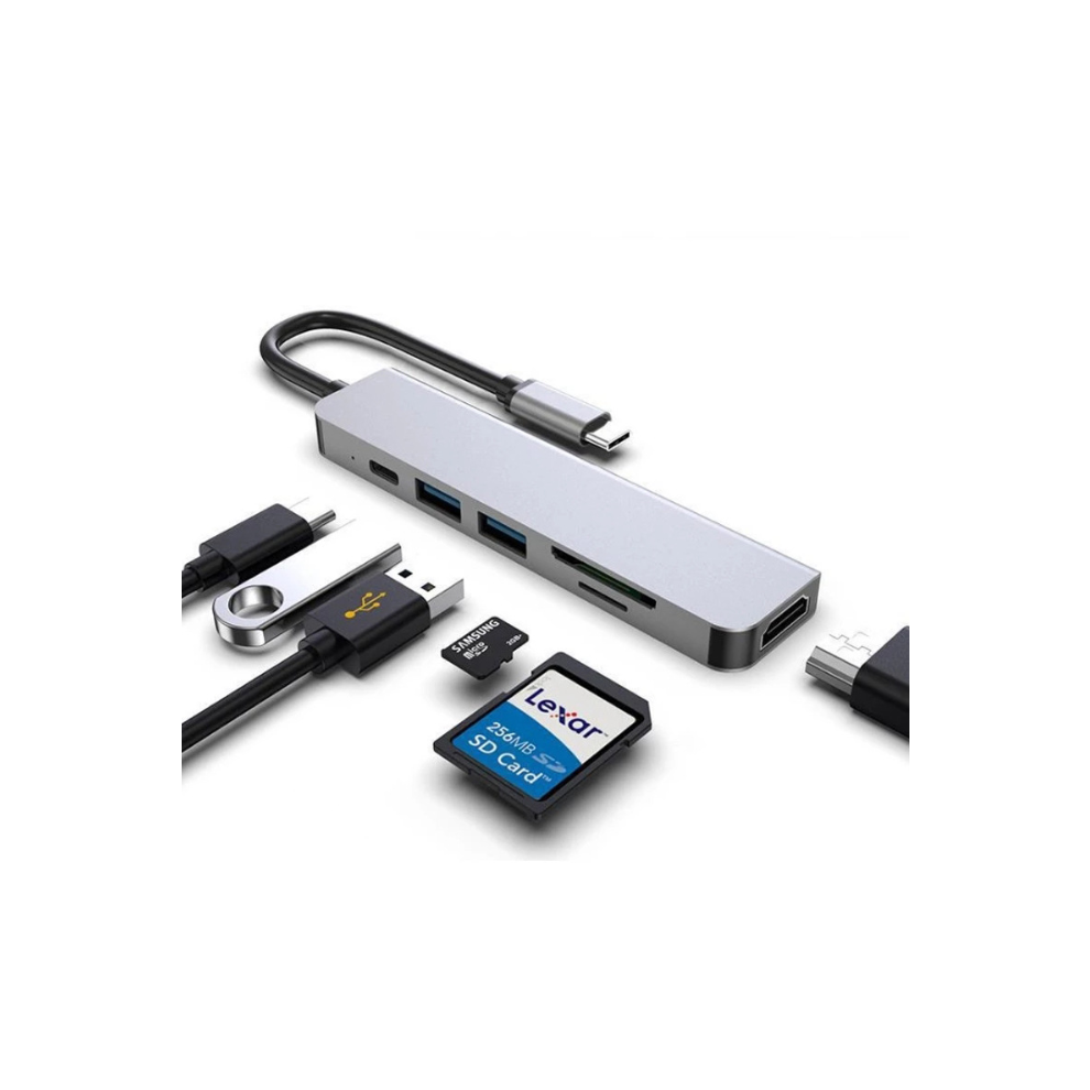 Chronus 6 In 1 Usb-C Hub For Macbook-Pro Type C Adapter 4K Hdmi Multiport Sd Card Reader(Gray) Gray 6976919849754