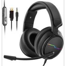 Casque de jeu stéréo avec microphone antibruit et cache-oreilles souples avec lumière LED pour téléphones portables