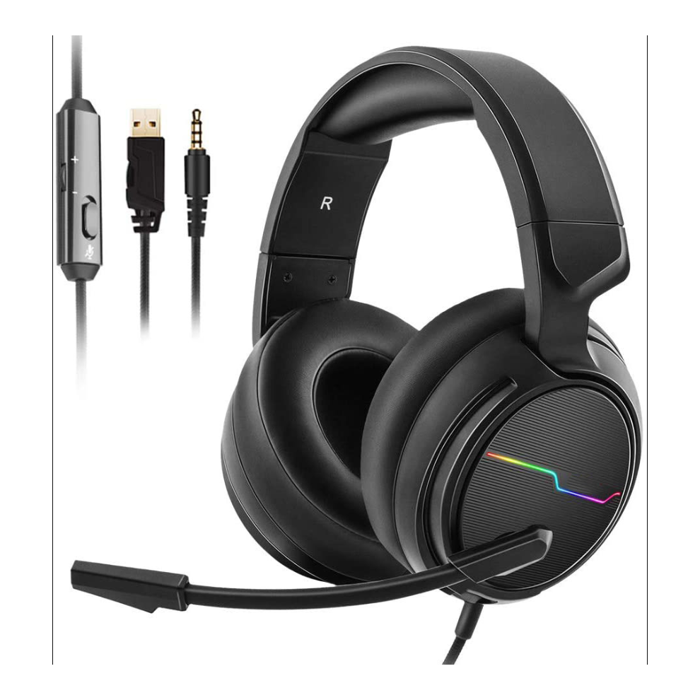 Chronus Stereo Gaming Headset- Over Ear Headphones with Noise Cancelling Microphone - LED Light Soft Earmuffs for PC Laptops Mobiles(Black)-image-OPC-PDTPBR2-NEW