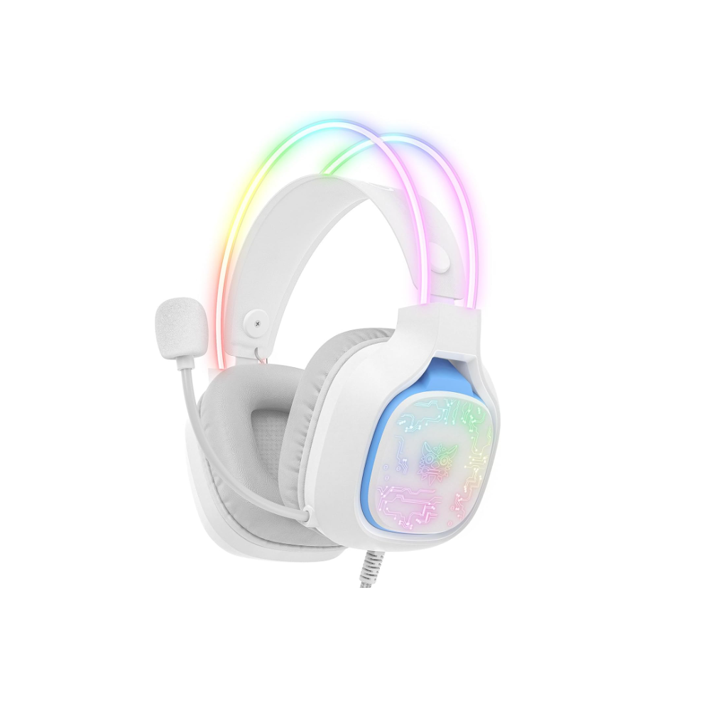 Chronus PC Gaming Headset with Microphone, WiRed RGB LED Noise Cancel Gamer Headphones for PS4/PS5/Mac/Xbox/Switch/Laptop/Tablet(White)