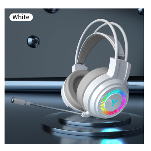 Casque de jeu avec microphone et lumière LED, casque PC avec stéréo 4D, blanc 2
