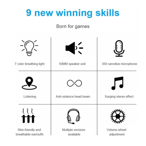 Casque de jeu avec microphone et lumière LED, casque PC avec stéréo 4D, blanc 1