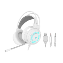 Casque de jeu avec microphone et lumière LED, casque PC avec stéréo 4D, blanc