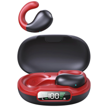 Chronus Wireless Open-Ear Bone Conduction Earbuds - Clip-On Red, Bluetooth 5.3, Ambient-Aware Sound, Lightweight & Secure Fit