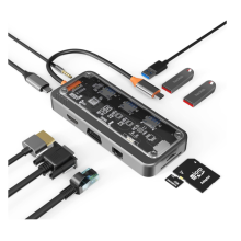 Dongle Usb C Hub Dokovacia stanica 10-v-1 USB C adaptér s 4K Hdmi Vga Pd Type C USB 3.0 Ethernet Rj45 Sd/Tf čítačka kariet Aux De