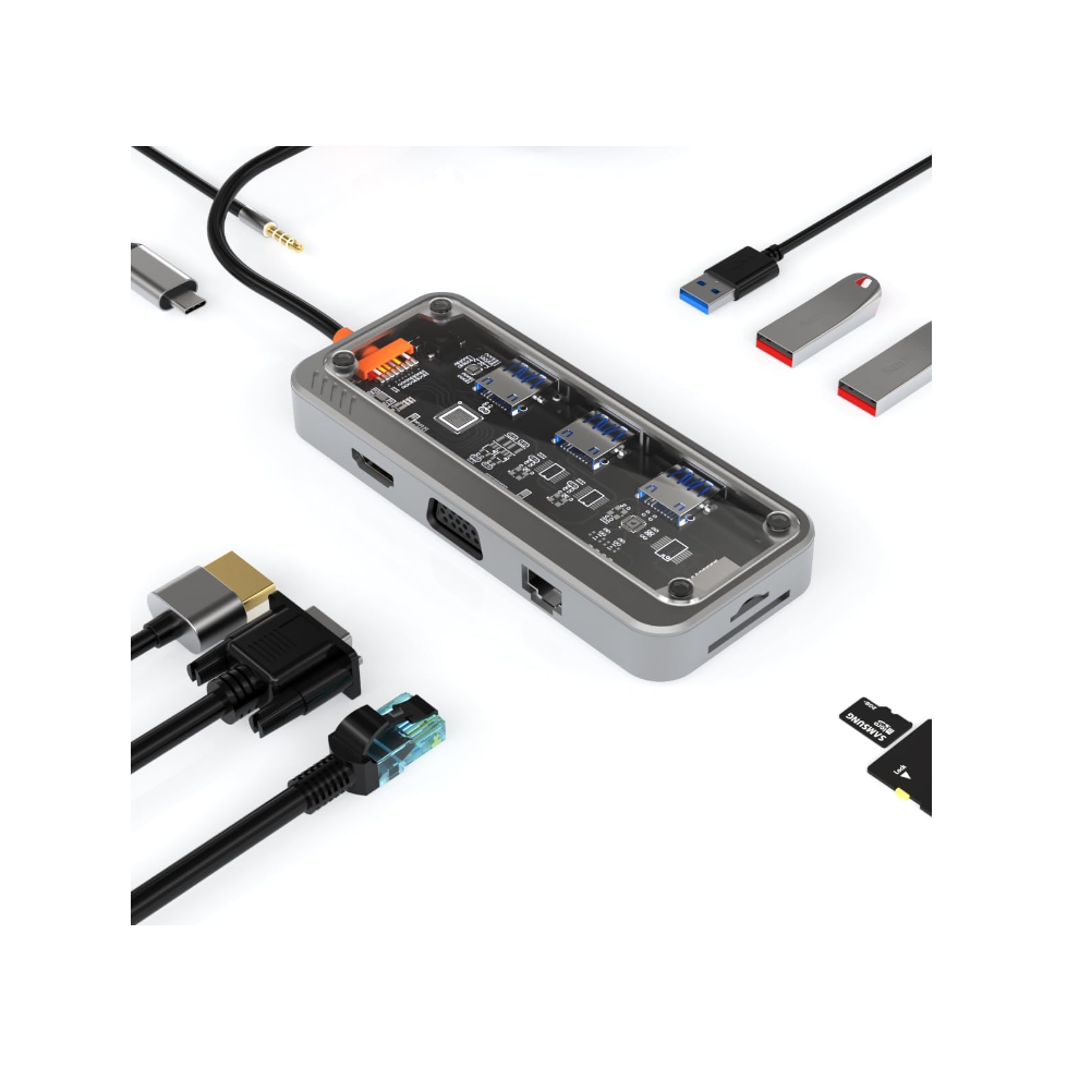 Chronus Docking Station,10 In 1 Usb C Multiport Adapter,Usb C Hub Multiport Adapter With Hdmi/1*Usb3.0/2*Usb2.0/Rj45/Vga/Pd/Sd/Tf/3.5Mm Audio(Black) Black 6976919849846