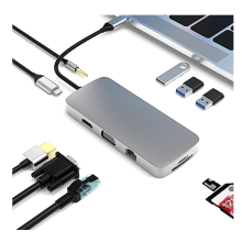 Chronus USB C Hub, USB C to HDMI and SD Card Reader, USB C to 3.5mm Audio Adapter and Ethernet Adapter, VGA to USB C Port, 3 x USB Ports(Gray)