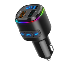 Transmetteur FM Bluetooth pour voiture QC3.0, charge et LED RVB 7 couleurs, adaptateur radio FM sans fil pour voiture, compatible avec Siri et Google
