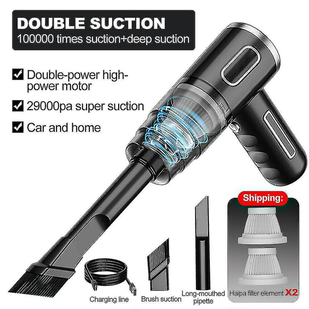 (29000Pa-) 29000Pa Powerful Car Vacuum Cleaner Wet/Dry Cordless Strong Suction Handheld Black 7669443116667
