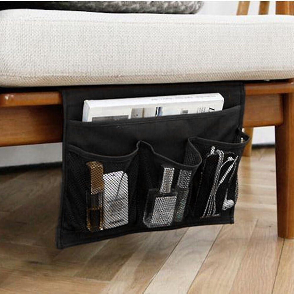 4 Pocket Bed Sofa Hanging Storage Bag Holder Pouch For Book Phone Glasses Tv Remote(black)-image-OPC-PDTPGFM-NEW