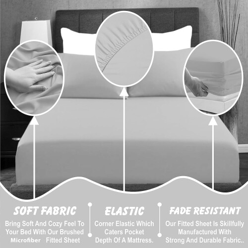 (Small Double, Gray) AmigoZone Extra Deep 40CM Fitted Sheet Double - Soft Brushed Microfiber 2