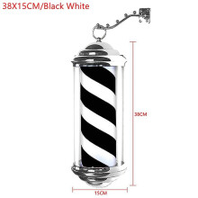 (38cm black white, Us) Rainproof barber pole led light rotating hair salon sign wall mount energy saving wall lamp retro style for outdoor indoor