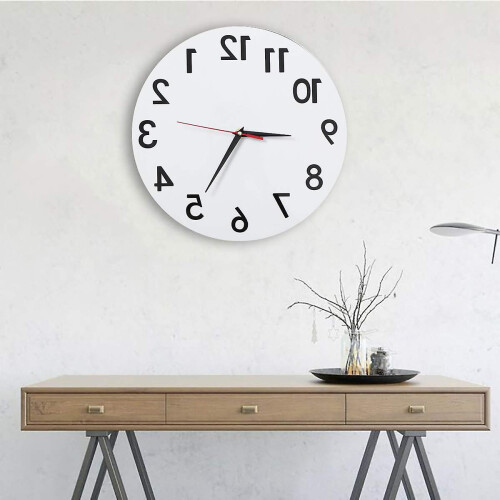 (White) Reverse Anti Wall Clock Modern Backwards Time Run Counter Clockwise Wall Watch 2