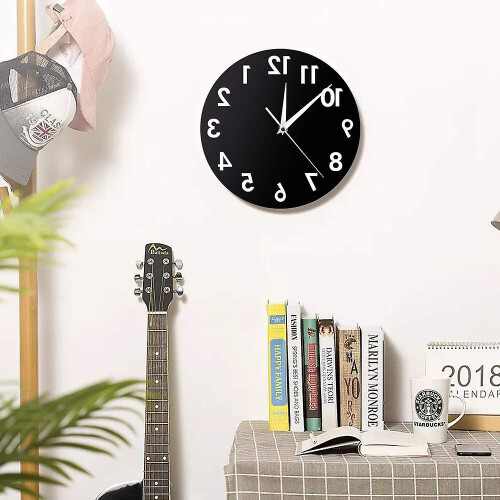 (Black) Reverse Anti Wall Clock Modern Backwards Time Run Counter Clockwise Wall Watch 1