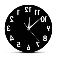 (Black) Reverse Anti Wall Clock Modern Backwards Time Run Counter Clockwise Wall Watch