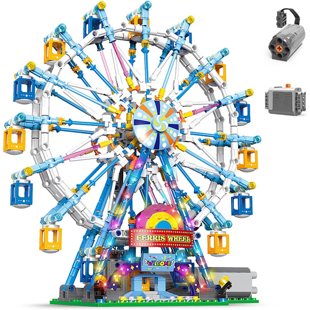 ZKZC Rotating Ferris Wheel Building Blocks Kit,with Lights Amusement Park Building Construction Toys