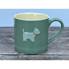 Green Westie Mug with White West Highland Terrier on One Side — 8 cm High x 8 cm Diameter