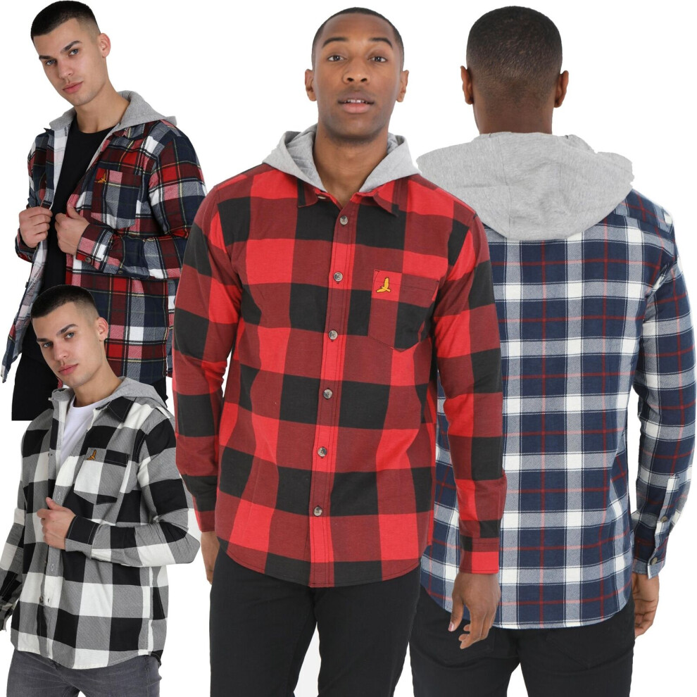 (Red, Kyogre, L) Brave Soul Mens Check Shirt Hooded Work Lumberjack Cotton Gingham Western Check